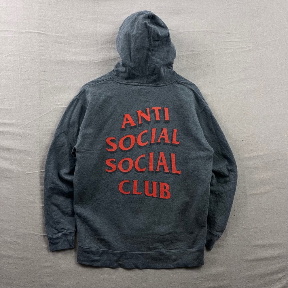 Anti Social Social Club Hoodie Mens Large Grey Red Logo Pullover Streetwear